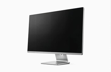 Fototapeta premium Modern computer monitor displaying empty black screen on white background