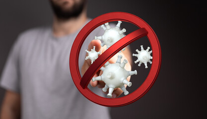 Concept of health and protection from virus and diseases, with a symbol indicating a stop to the spread of a d