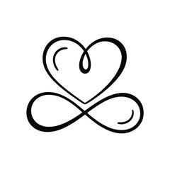 A black and white illustration of a heart with an infinity symbol
