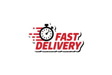 Fast delivery service logo with stopwatch and vibrant red speed lines
