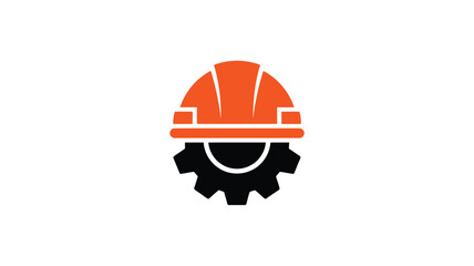Fototapeta premium An orange and black construction helmet logo with a gear design below
