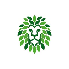 Green Leaf Lion Head Logo on Photo White Background leaves