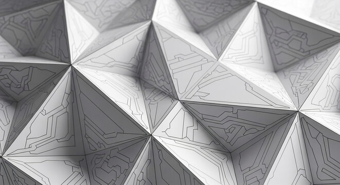 Abstract grayscale image of geometric shapes, resembling folded paper or circuit board design, creating a modern and technical visual texture, ideal for tech or design backgrounds - Powered by Adobe