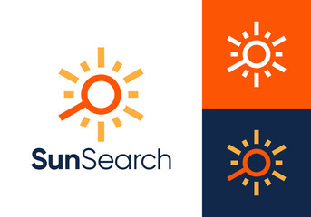 sun circle with magnifying glass logo vector design
