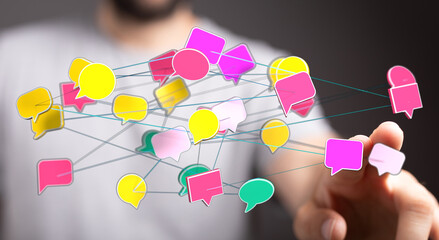 Abstract image showing network of connected speech bubbles. Concept of communication, social media, connection,