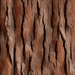 Fototapeta premium Seamless tiling redwood bark texture, natural rough surface, vertical lines, brown color, organic pattern