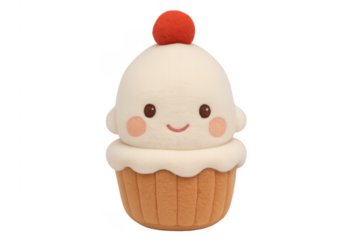 Kawaii cupcake plush doll with a smiley face