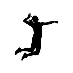 Silhouette of a female volleyball player spiking the ball.