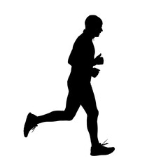 Silhouette of a Man Running in Profile on White Background.