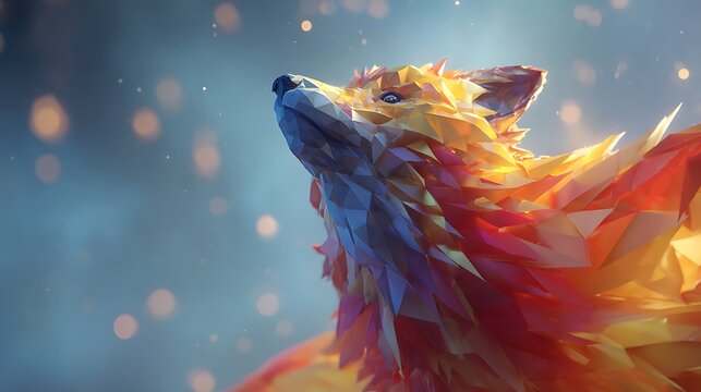 Low Poly Fox Head With Fiery Orange And Yellow Hues animal wildlife Photo