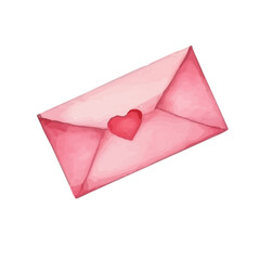 Envelope, love letter, Hearts in watercolor style, for Valentine's Day, isolated on white background. Romantic decoration for greeting cards, posters and wedding designs.