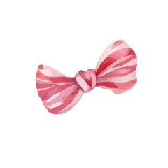 Watercolor style pink bows, for Valentine's Day, isolated on white background. Romantic decoration for greeting cards, posters and wedding designs.