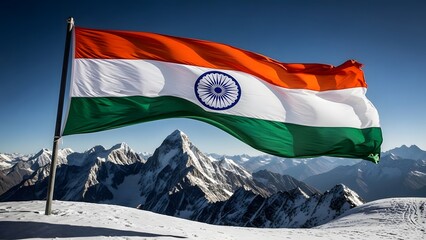 India republic day celebrations with tricolor flag waving in snowy mountains symbolizing patriotism and national pride on 26th january