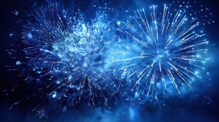 Blue Fireworks Display in Night Sky