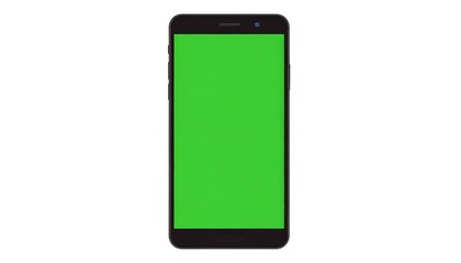 Black smartphone displays a vivid green screen against a clean white backdrop, ideal for tech or display concepts