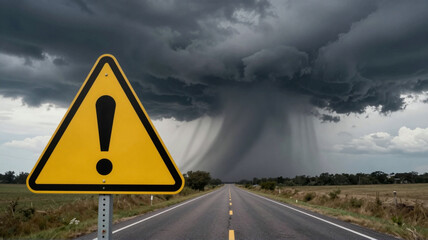 Sign warns of natural disaster on road