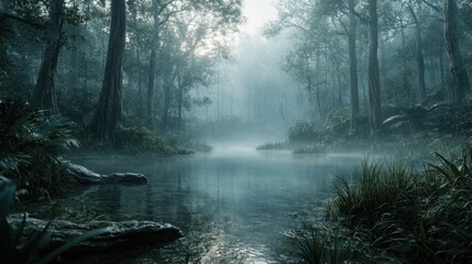 Exotic rainforest swamp adventure tropical region nature imagery lush environment surreal viewpoint biodiversity exploration