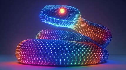 Neon Snake Sculpture Made of Glowing Hexagonal Lights image photo
