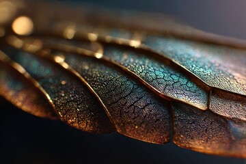 Surreal closeup of a rare insect wing macro photography unique texture mystical lighting nature artistic exploration