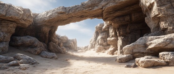 Exploring a rare desert cave habitat with unusual rock formations in a gigapixel landscape