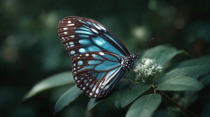 Vibrant blue butterfly pollinates flower lush forest wildlife photography natural habitat close-up beauty of nature