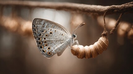 Transformative journey of a butterfly from caterpillar to metamorphosis in nature's realm macro detail close-up perspective