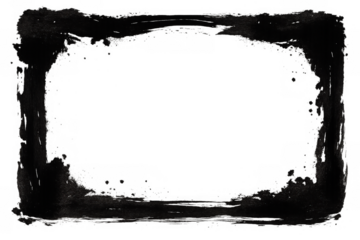 Black grunge ink border frame, hand drawn brush stroke texture creating a distressed artistic element, transparent background