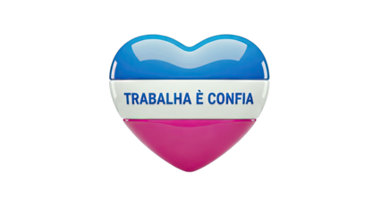 Heart-shaped logo with Portuguese text