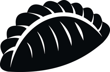 Empanada or dumpling pastry food item with sealed edges, a simple vector graphic