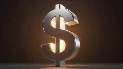 Finance Dollar Sign 3d Icon, Glowing Currency Symbol