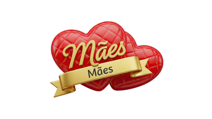 Red Hearts with "M?es" text and Gold Ribbon - Mother's Day Celebration