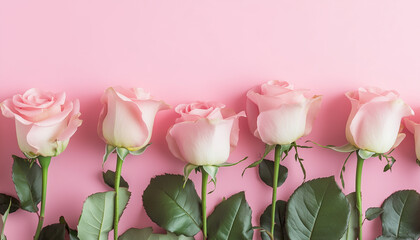 Fototapeta premium Isolated background featuring light magenta roses with copy space