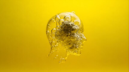 Photo Transparent Human Head Silhouette Filled With Bubbles Against Yellow Background clear
