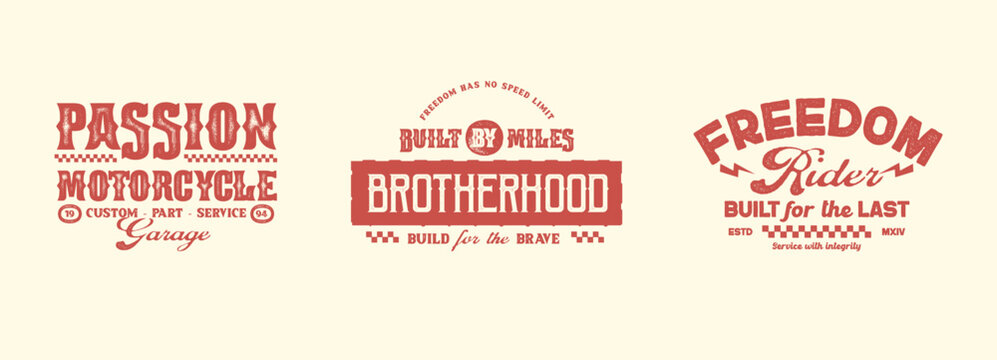 Set of vintage motorcycle club emblems with distressed textures