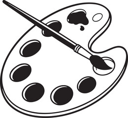 Art Palette and Paintbrush Black Icon Vector Illustration