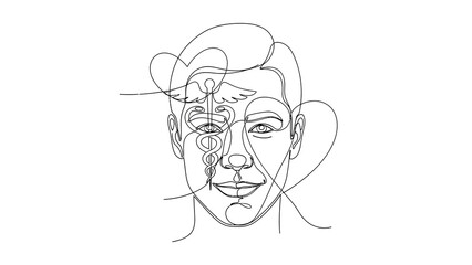A continuous line drawing of a person's face with abstract swirls, showcasing the beauty of minimalist art.