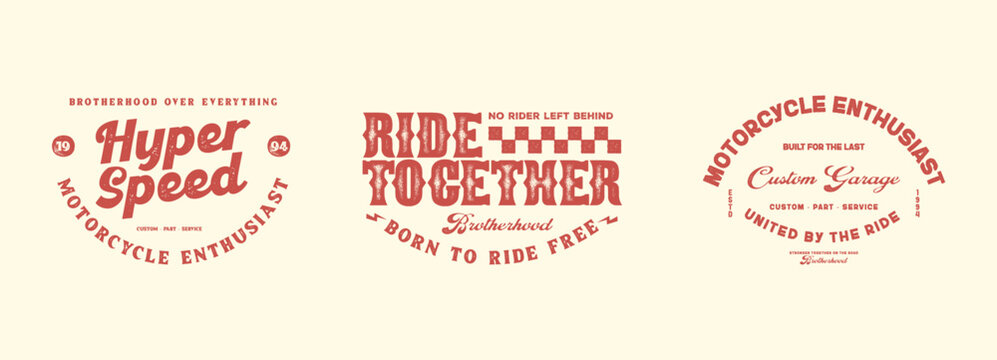 Set of three vintage motorcycle club emblems with text Hyper Spe