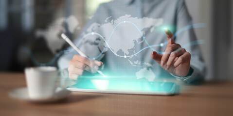 Global Data Interface and Business Network Visualization Projected on Virtual Screen.