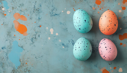 Composition featuring futuristic Easter eggs on a textured stone background