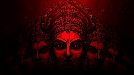 Red Hues Depicting Multiple Faces of a Goddess in Intense Aura deity female Photo