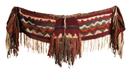 Ethnic poncho with tassels on white background