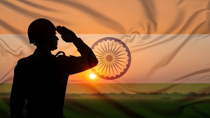 India republic day celebration with soldier saluting at sunrise with indian flag