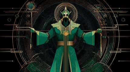 Sci- Fi Emperor in Green Robes with Ornate Headdress sci-fi futuristic Photo