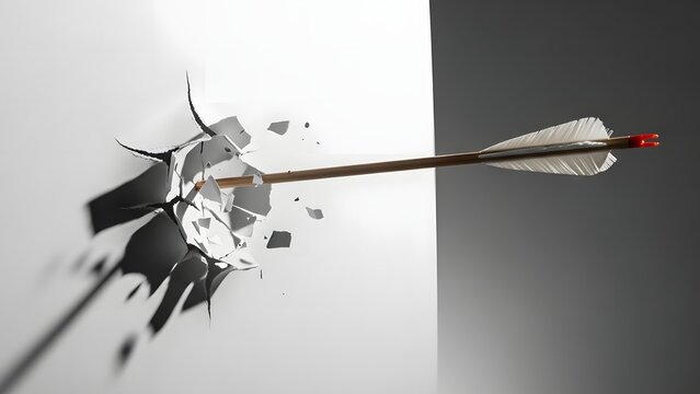 Arrow breaking barrier symbolizing business breakthrough success