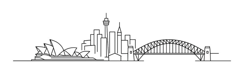 Naklejka premium Sydney skyline: artistic line art of iconic australian landmarks on gradient background
