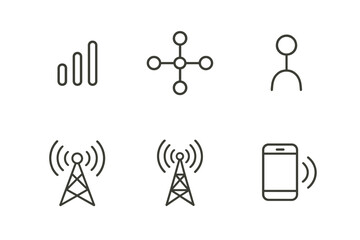 Wireless communication icons: signal, connection, user, tower, mobile