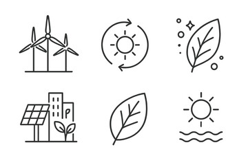 Eco-friendly energy icons: wind, solar, sustainability, nature, clean