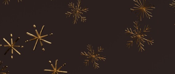 Christmas background with golden snowflakes floating on a brown backdrop. Ideal for holiday greetings, festive d © vegefox.com