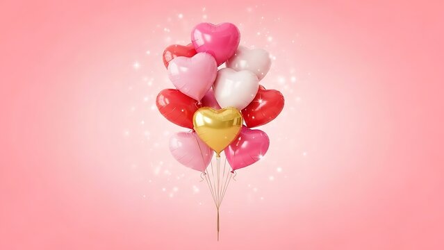 A bunch of colorful balloons on a pink background