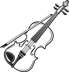 Obraz premium Vintage Style Violin with Bow Black and White Outline Drawing